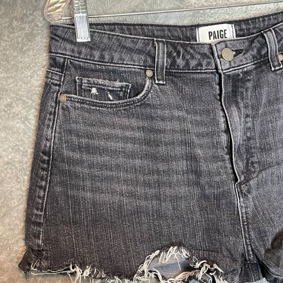Paige Women Margot Silver City Destructed High Rise Black Denim Cut Off Short 31 - Picture 3 of 10